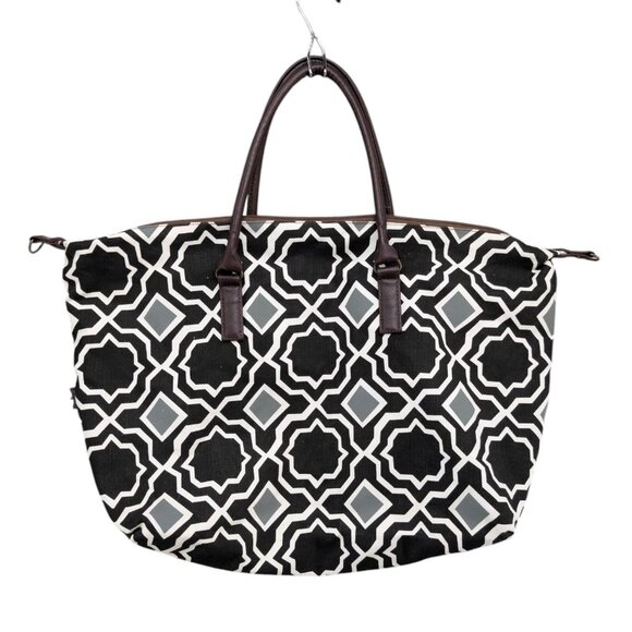 Lulu Dharma Weekender Tote Black Grey White Tile Print Collapsible Travel Bag - Picture 1 of 16